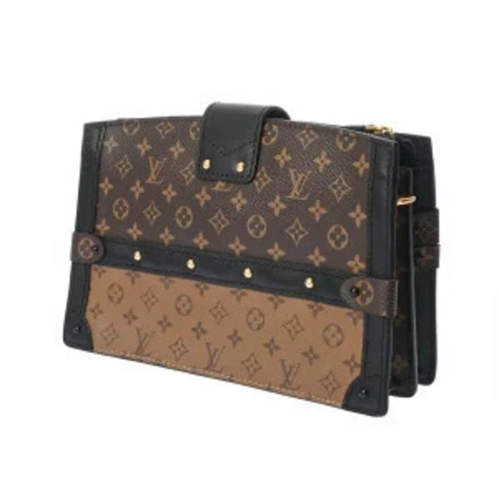 Louis Vuitton Trunk Reverse Clutch Canvas Tan Bag Monogram Brown Camel Brown